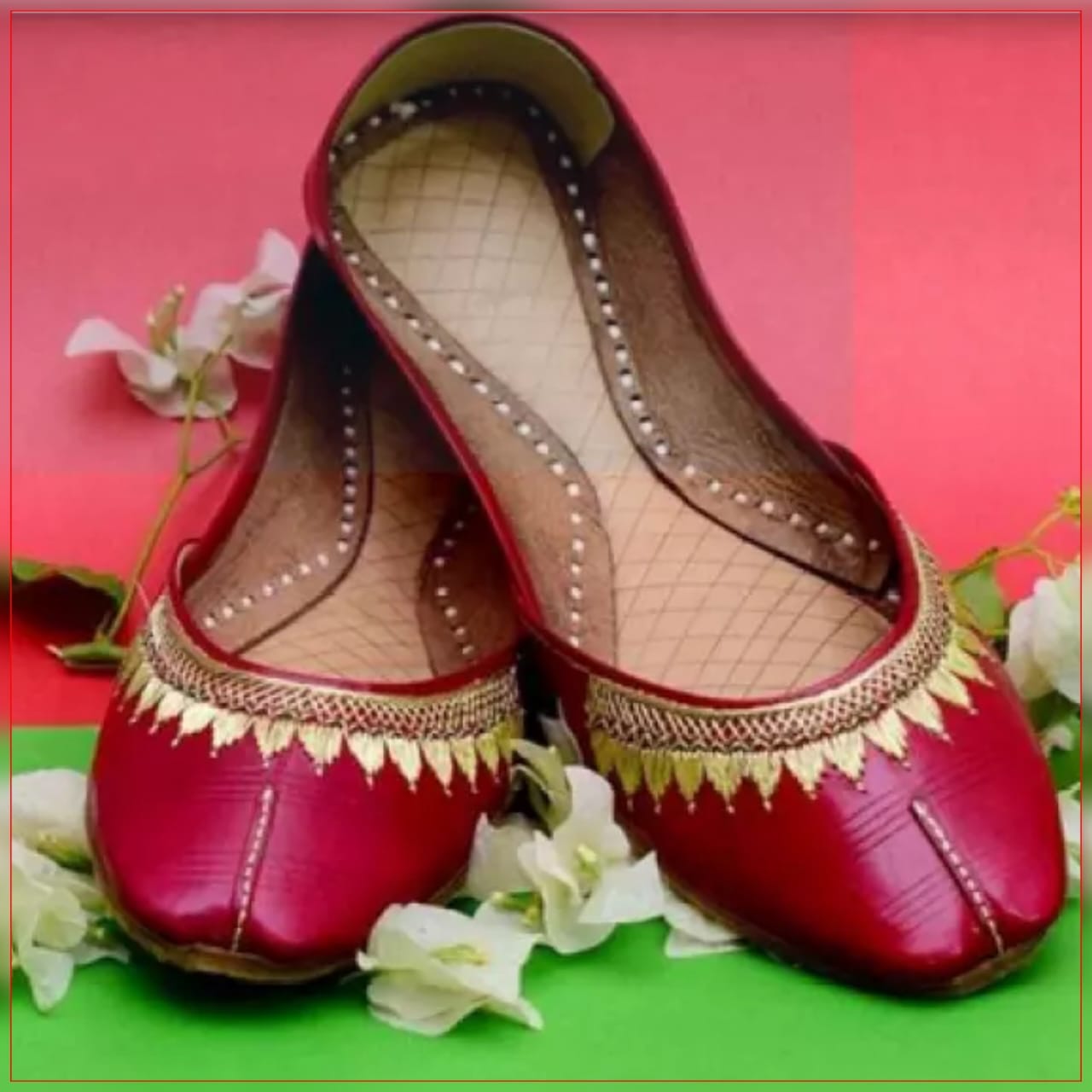 Pure Leather Double Line Necklace Embroidery Khussa